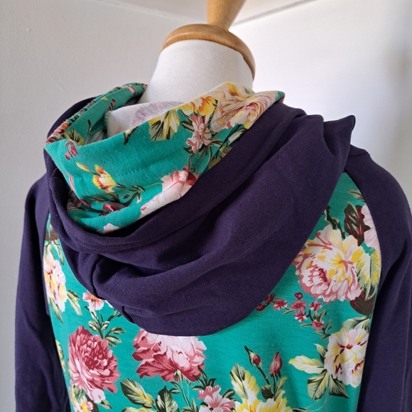 Vanilla Bay Floral Mini Dress with Hood - Teal and Purple - Picture 9 of 13